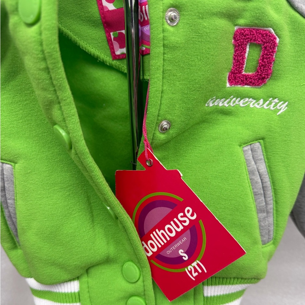 Dollhouse Lime Green Varsity Jacket with Pink Chenille 'D' Patch
